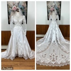 Elegant Vintage 90s Cathedral Length Wedding Gown!